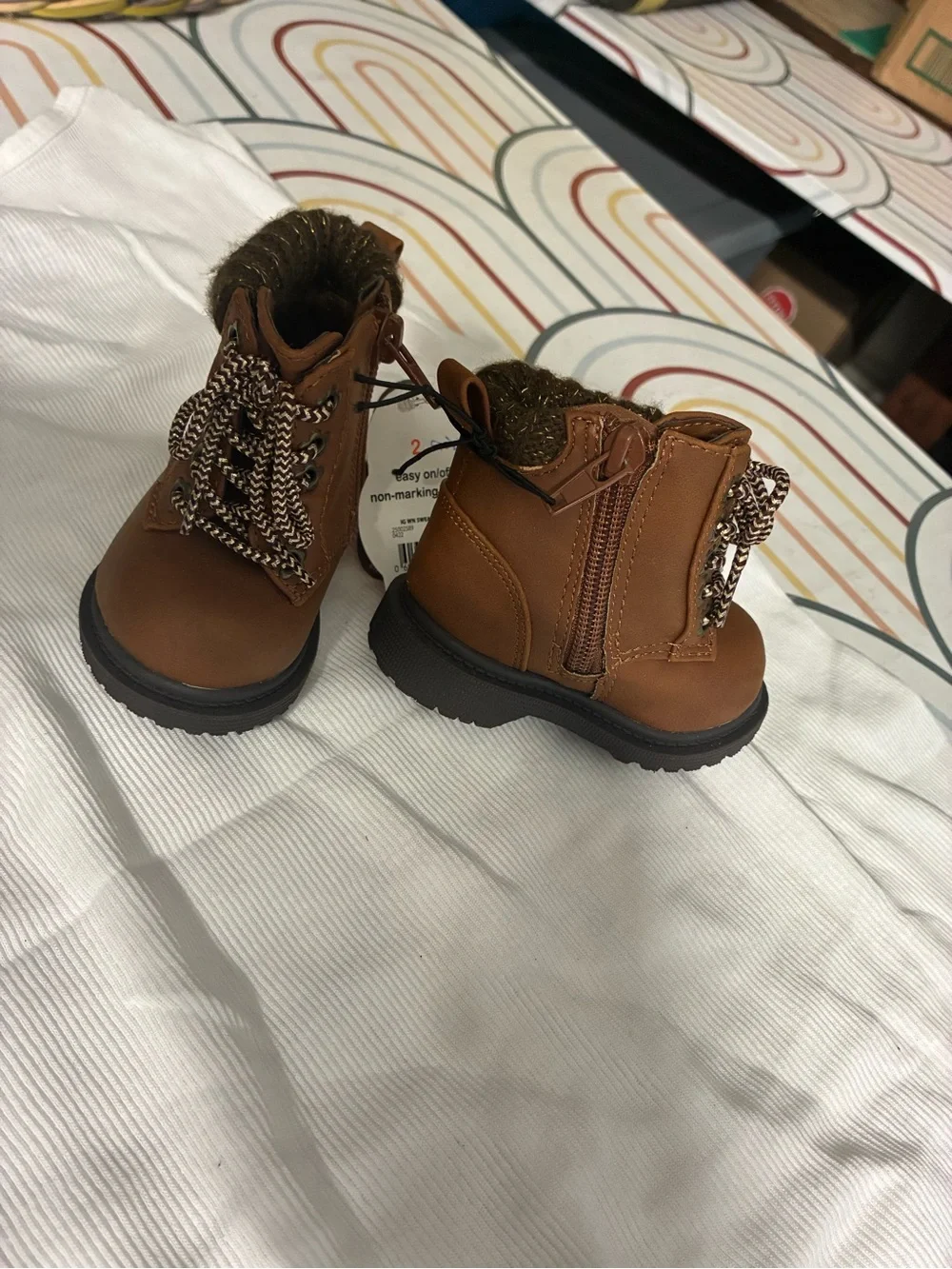 wonder nation Toddler Brown Faux-Fur Collar Lace-Up Boots